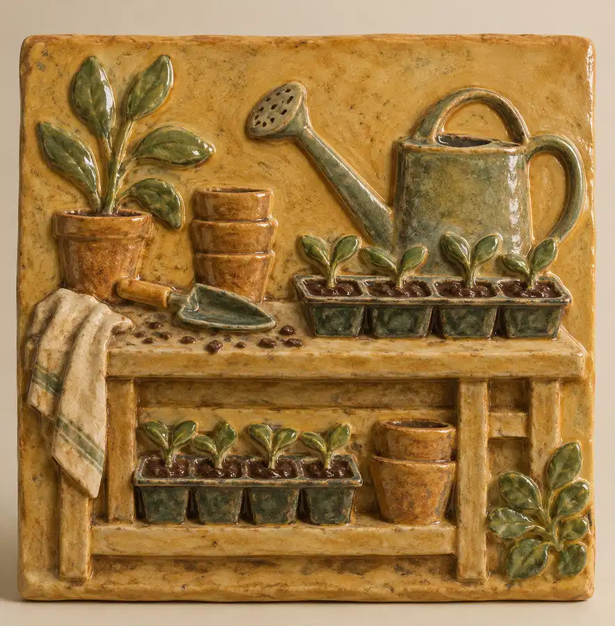 Illustration of garden businesses equipment and workspace